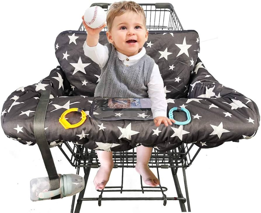 Shopping Cart Cover for Baby, Cotton Sitting Area with Bottle Strap & Cell Phone Holder Toddler 2... | Amazon (US)