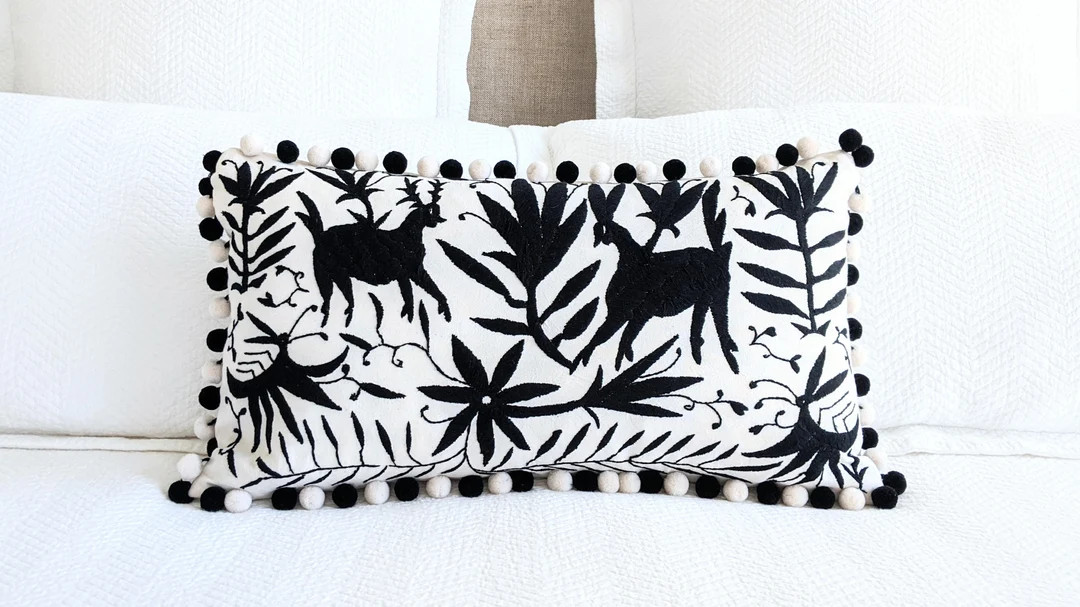 Made-to-order / Custom Made: 1 Otomi Throw Pillow Cover Hand Embroidery Pom Pom Decorative Mexica... | Etsy (US)