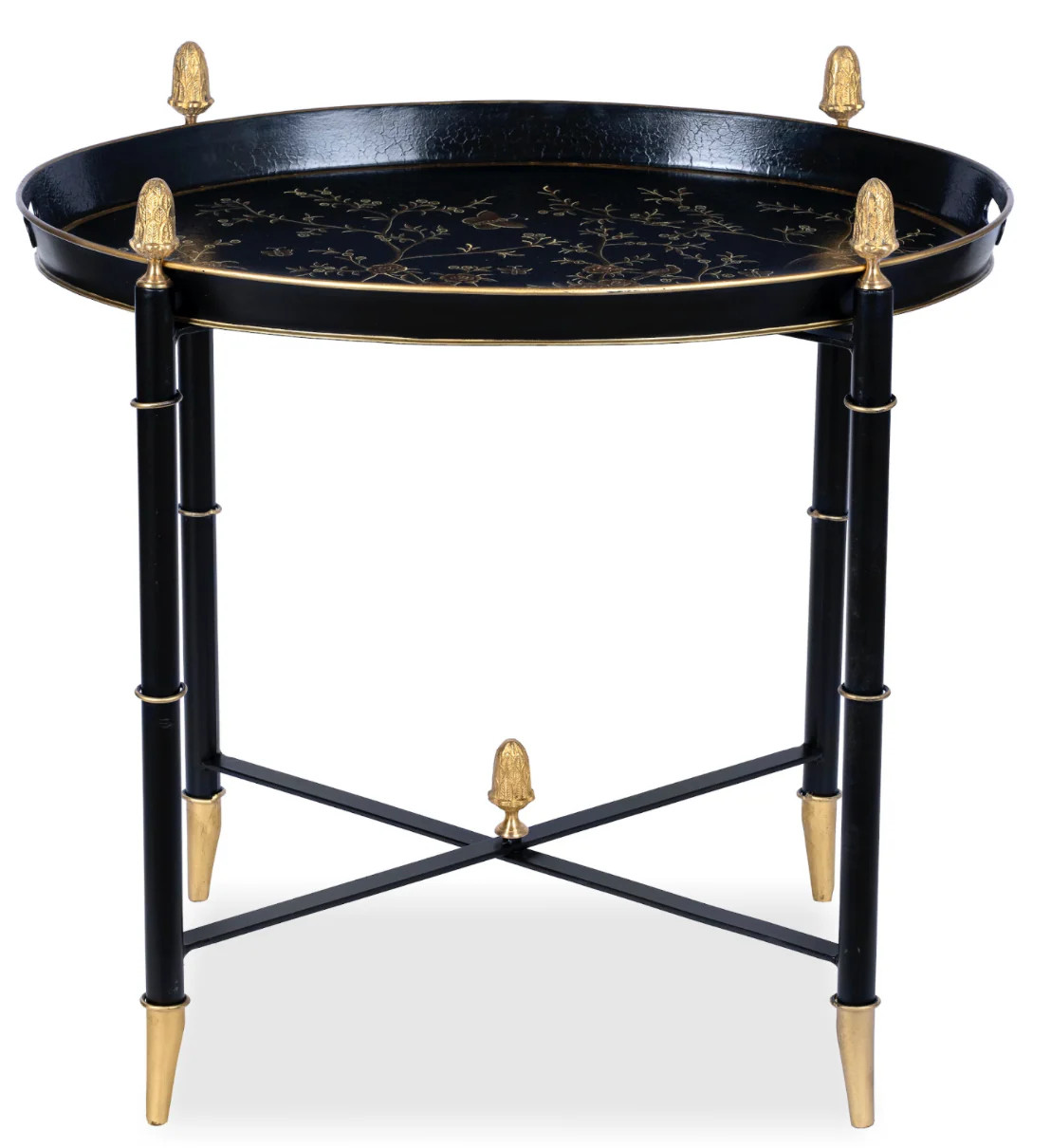 Black Round Tray Table with Gold Finials | The Enchanted Home