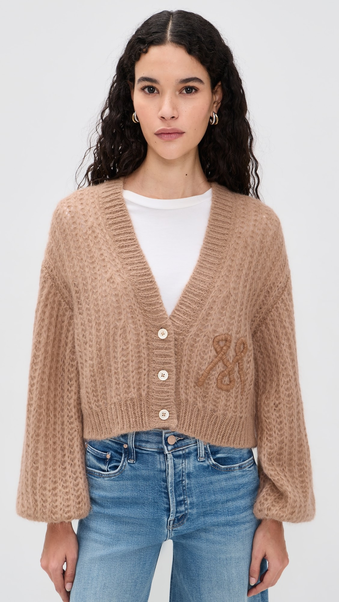 The Puffy Sleeve Alpaca Varsity Cardigan | Shopbop