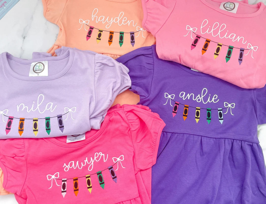 Back to School Dress, Back to School Monogram Dress, Crayon Name Font Shirt - Etsy | Etsy (US)