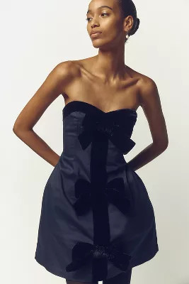 Maeve Strapless Bow Velvet Mini Dress | Anthropologie (US)