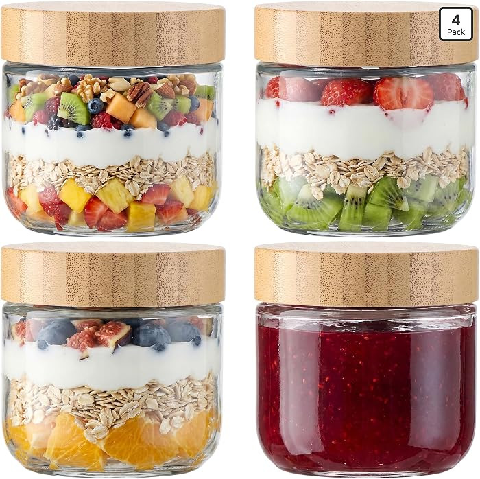 Vtopmart 4 Pack 10oz Glass Overnight Oats Containers with Bamboo Lids | Amazon (US)