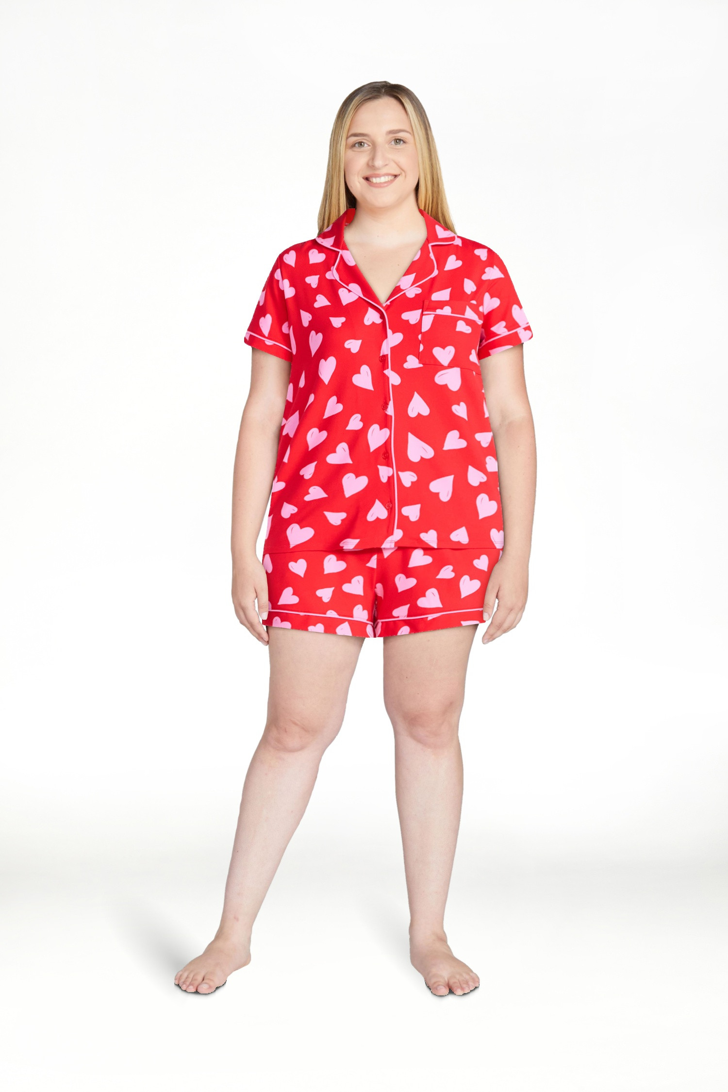 Joyspun Women's Dreamy Soft Collection Notch Top and Shorts Pajama Set, 2-Piece, Sizes XS-3X | Walmart (US)