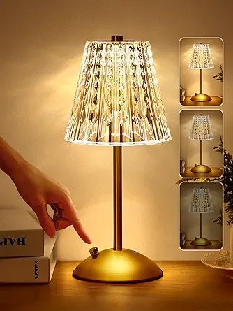 One Fire Table Lamps, Dimmable Crystal Table Lamp 3 Colors LED Gold Lamp,Touch Lamp Diamond Cryst... | Amazon (US)