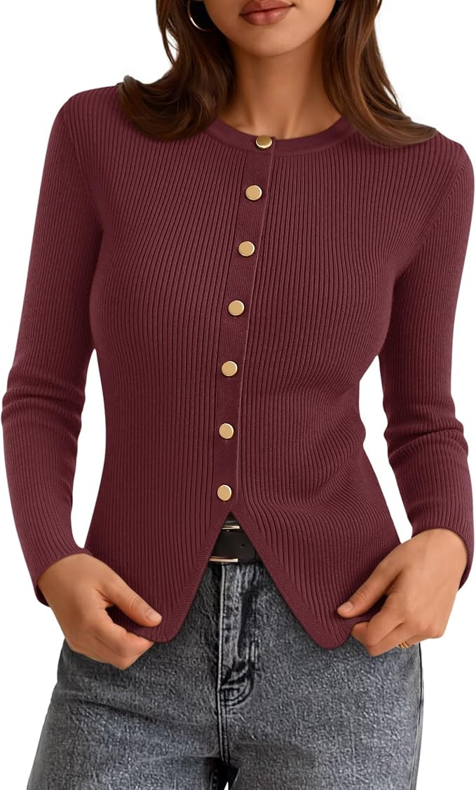 ZESICA Womens Fall Long Sleeve Button Fitted Cardigan Sweaters | Amazon (US)