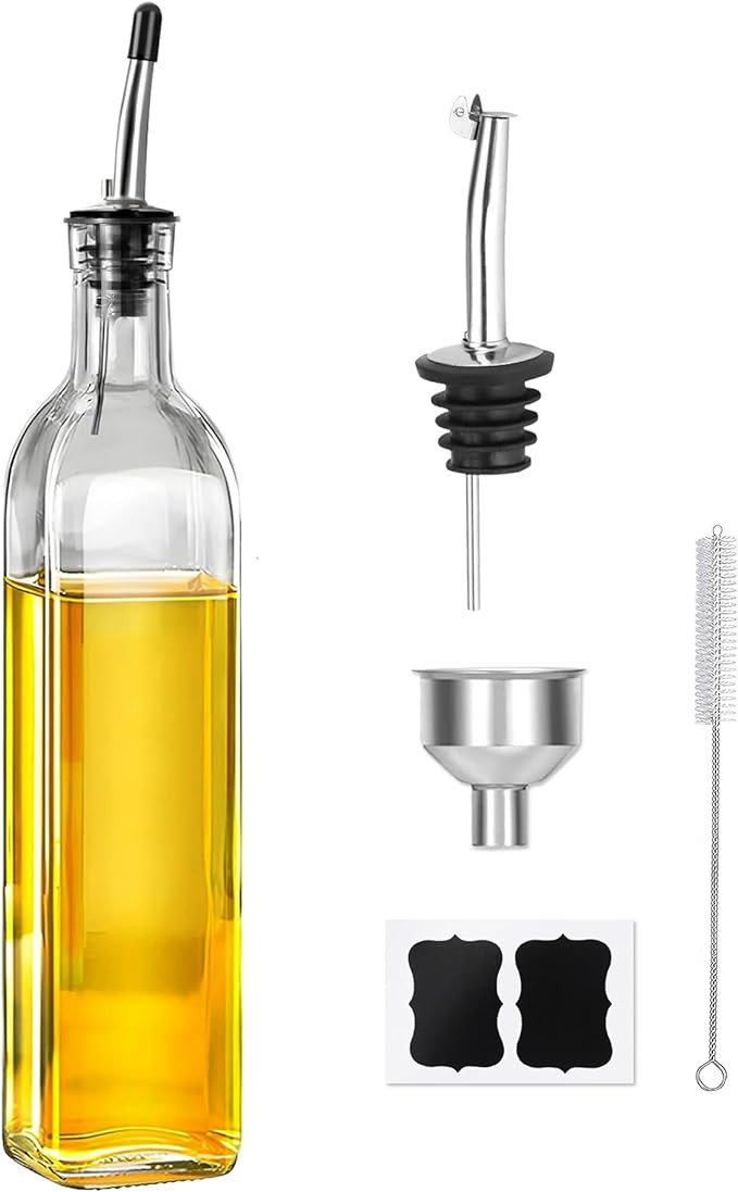 Olive Oil Dispenser Bottle, 1 Pcs Glass Oil and Vinegar Dispenser Set with 2 Stainless Steel Pour... | Amazon (US)