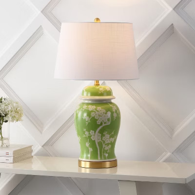 JONATHAN Y Gracie 29.5" Traditional Cottage Ceramic/Metal Ginger Jar LED Table Lamp, Green/White | Target