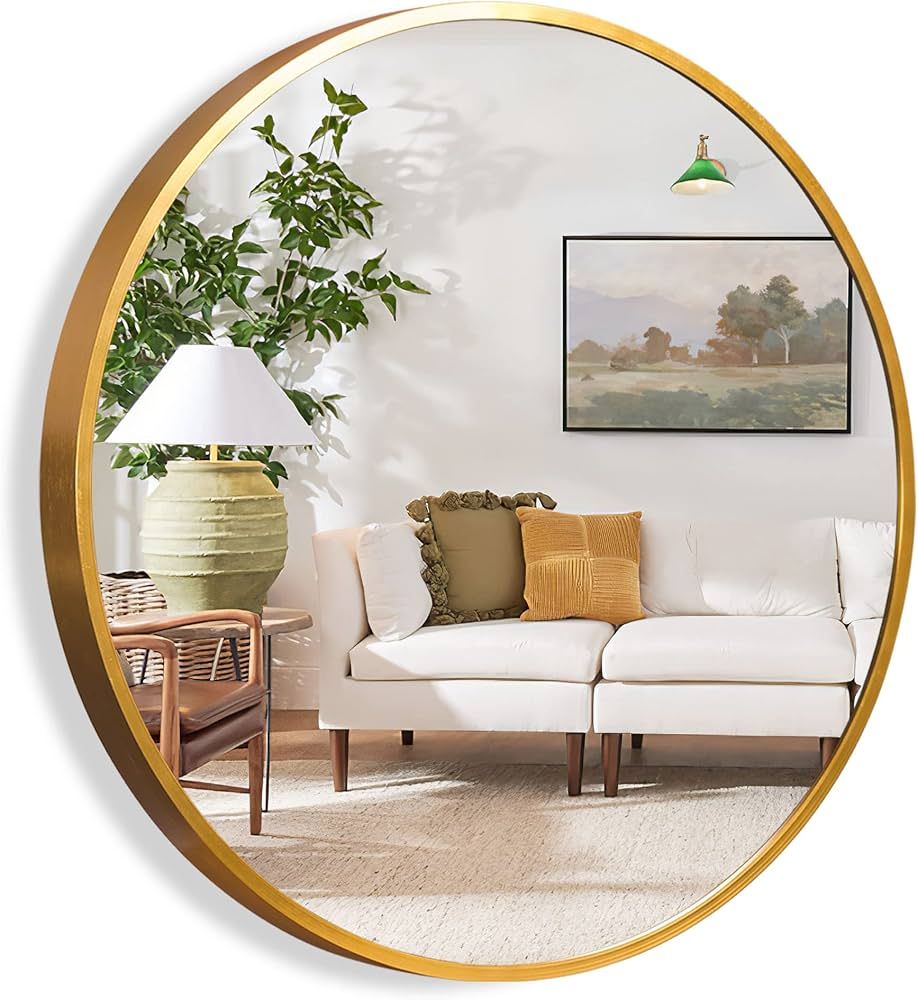 NeuType Round Mirror 32inch Circle Mirror Metal Framed Wall Mirror Large Vanity Hanging Decorativ... | Amazon (US)