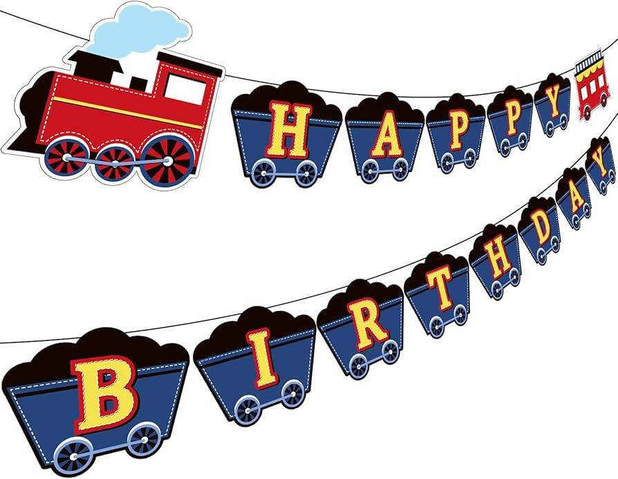Train Birthday Party Banner Decorations, Railroad Steam Train Happy Birthday Sign Transportation ... | Amazon (US)