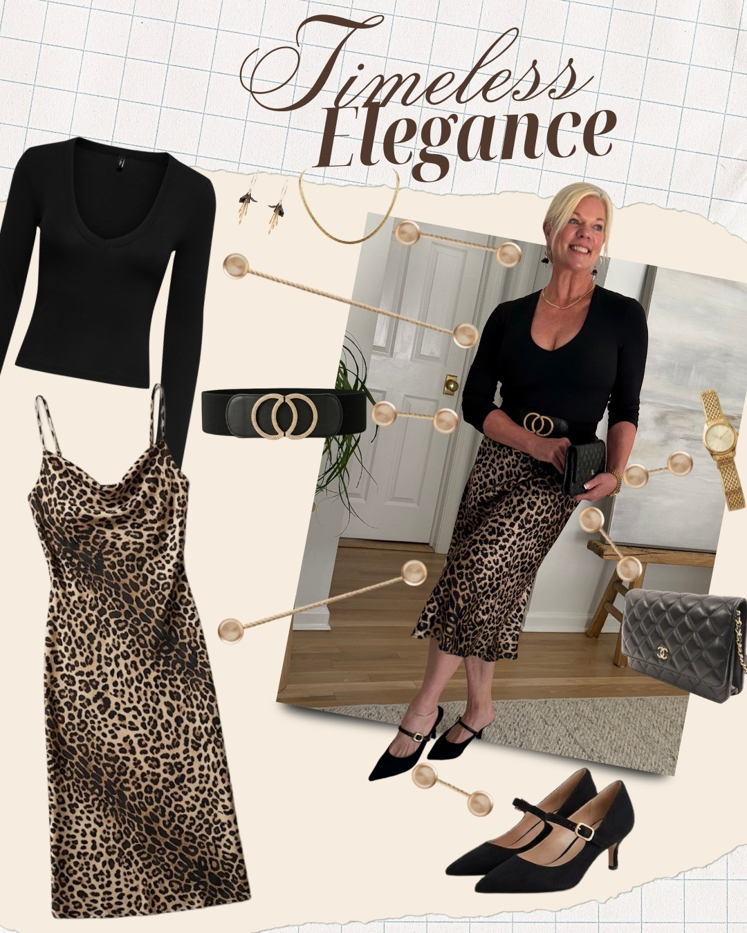 Timeless elegance, leopard edition. 🖤 A black long-sleeve top layered under a leopard slip dress, cinched with a black gold-buckle belt — polished and effortless. Finished with a quilted black clutch, mary jane heels, and gold jewelry for that elevated finish. Items linked below, similar items included — shop before they sell out! ✨ #leopardprint #leopardslipdress #timelessstyle #fallstyle #fashionover50 #LTKover50 #LTKstyletip 

 #LTKootd #LTKSeasonal #LTKOver40