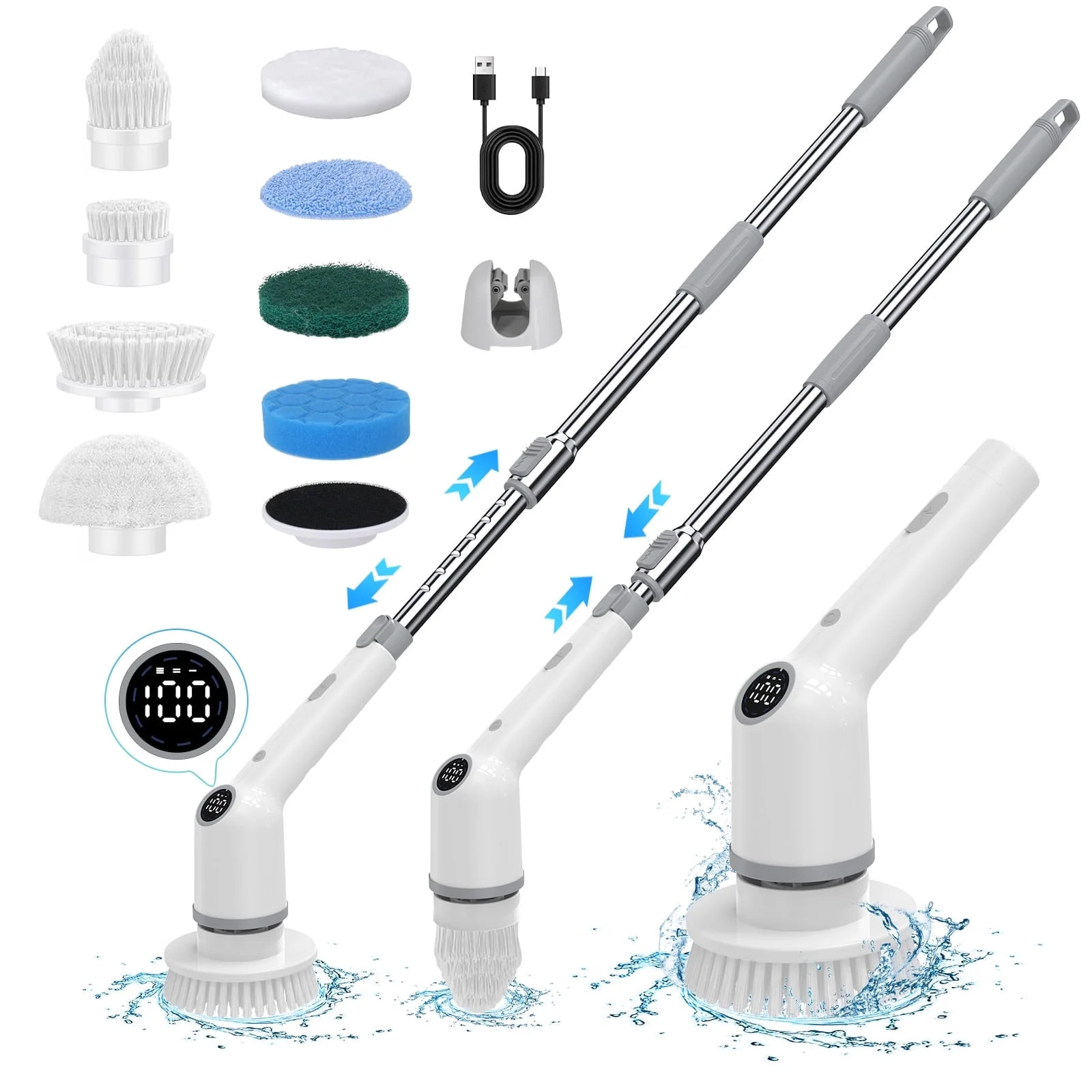 SZRSTH Electric Spin Scrubber, Cordless Shower Scrub Brush with 8 Brush & Heads Extendable Handle... | Walmart (US)