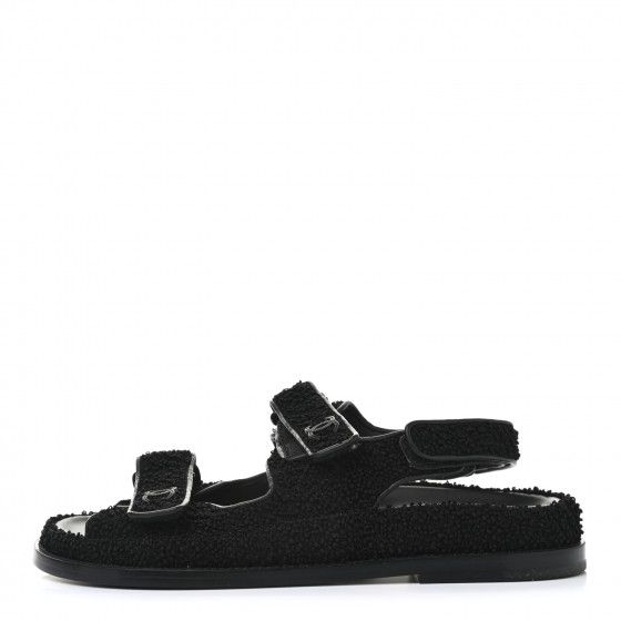CHANEL Tweed Velcro Dad Sandals 39 Black | FASHIONPHILE | Fashionphile