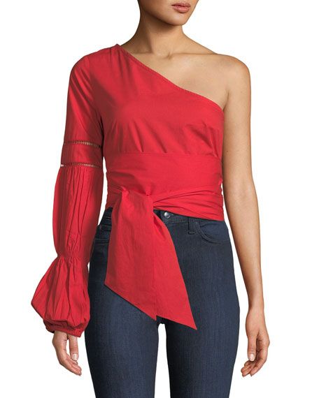 Lola One-Shoulder Self-Tie Blouse | Neiman Marcus