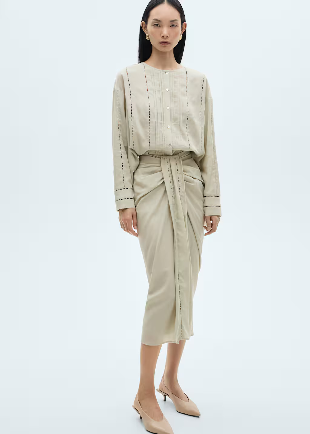 Draped midi skirt aqua green - Women - M - MANGO | Mango (US/MX/AU)