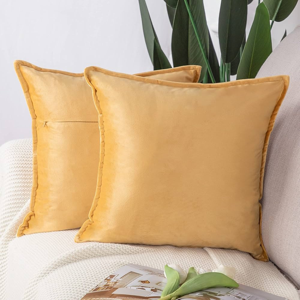 MADIZZ Set of 2 Super Soft Velvet Decorative Throw Pillow Covers 16x16 inch Gold Square with Frin... | Amazon (CA)