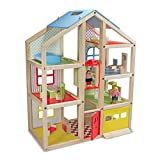 Melissa & Doug Hi-Rise Wooden Dollhouse With 15 pcs Furniture - Garage and Working Elevator | Amazon (US)