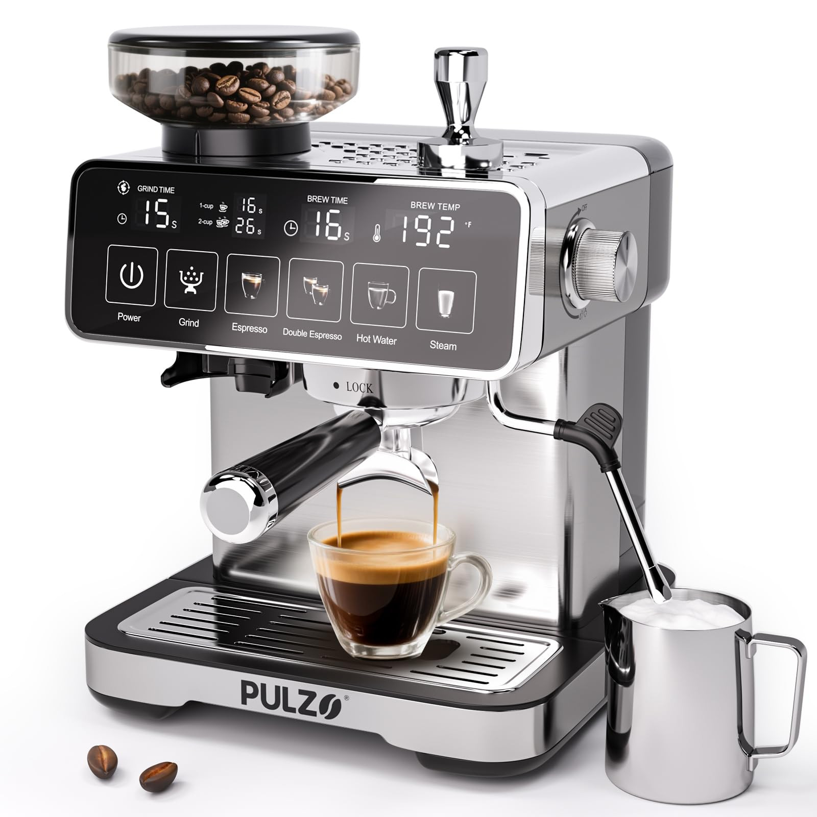 PULZO Espresso Machine with Grinder, 20 Bar Professional Coffee Machine with Milk Frother Steam W... | Amazon (US)