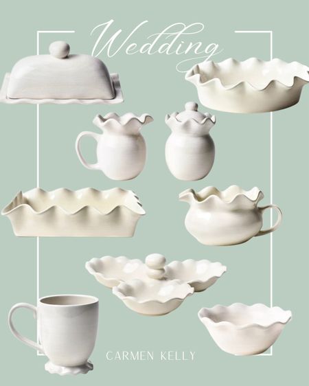 Coton Colors dishes, place setting, Happy Everything, ruffles, white, ceramic, wedding gift, shower or tea gift, present, casserole dish, butter dish, coffee cup, gravy bowl, bowl, pie plate, sugar and milk servers

#LTKwedding #LTKGiftGuide #LTKhome