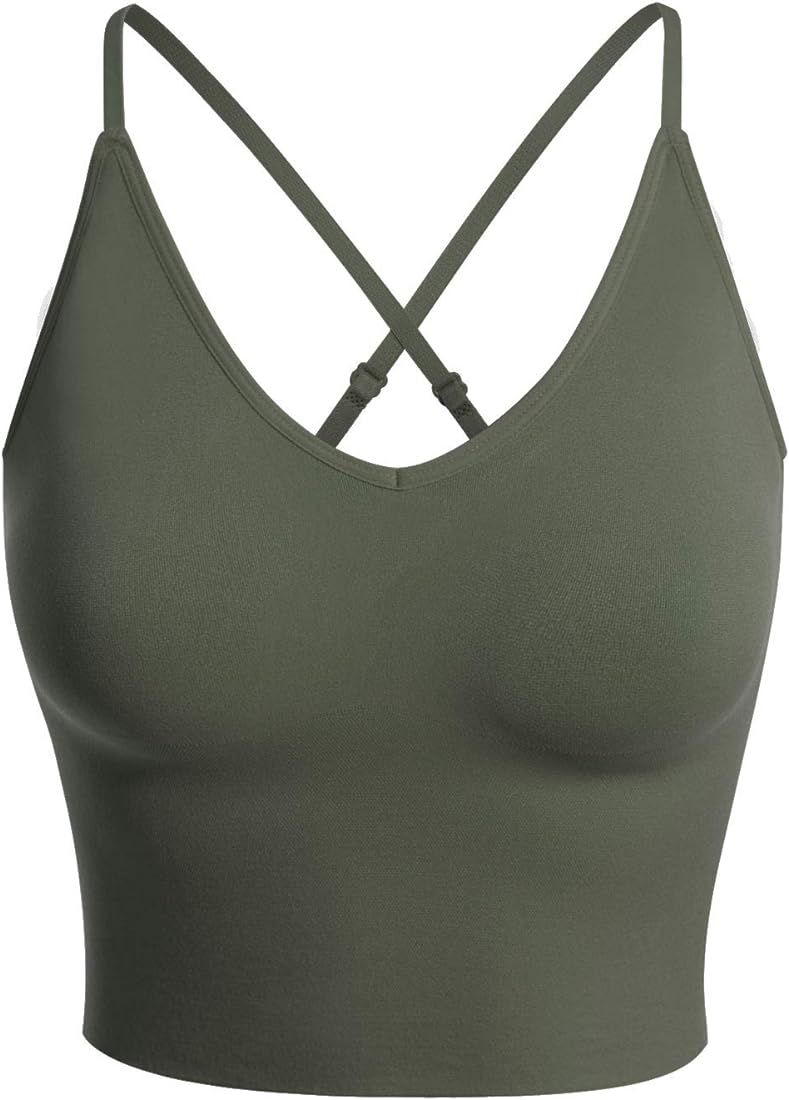 Design by Olivia Women's Casual Seamless Padded Workout Sports Bra Cami Cropped Yoga Tank Top wit... | Amazon (US)