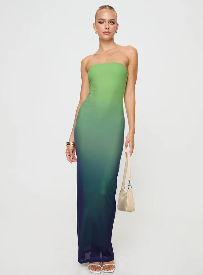 Stolen Love Strapless Maxi Dress Blue / Green Ombre | Princess Polly US