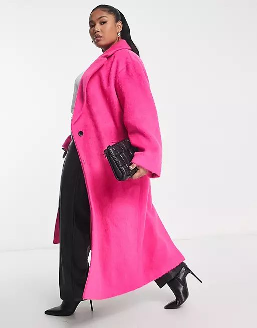 ASOS DESIGN Curve brushed formal coat in pink | ASOS (Global)