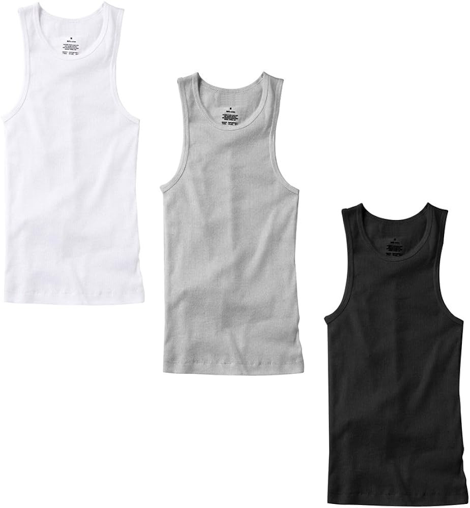 3-6 Pack Men's 100% Cotton Wife Beater A-Shirts Undershirt Plain Ribbed Tank Top | Amazon (US)