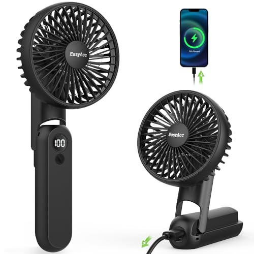 EasyAcc Portable Fan Rechargeable, Up to 32 Hrs + 5000mAh + 180°Foldable + Lanyard + Pocket Design Portable Handheld Hand Fan for Travel Summer Concerts Make Up | Amazon (US)