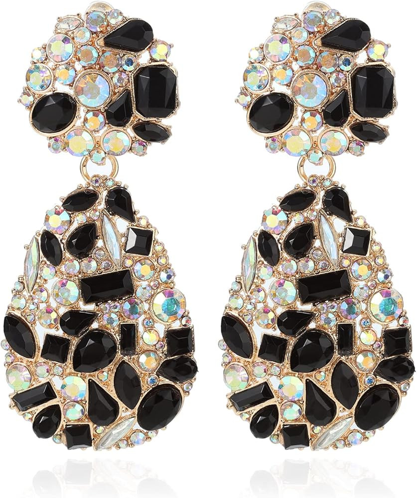 Rhinestone Statement Earrings Teardrop Costume Earrings Cluster Crystal Chandelier Drop Dangle Ea... | Amazon (US)