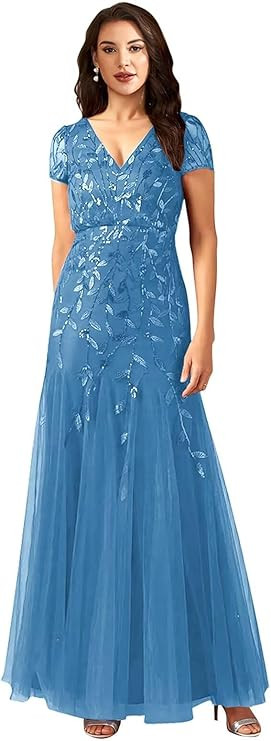 Sequin Mermaid Mother of The Bride Dresses Laces Short Sleeves Mother of The Groom Dress V Neck E... | Amazon (US)