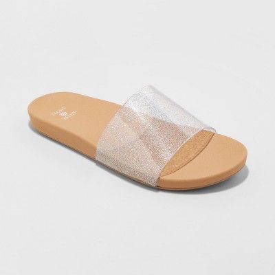 Women's Pixie Glitter Slide Sandals - Shade & Shore™ Silver | Target