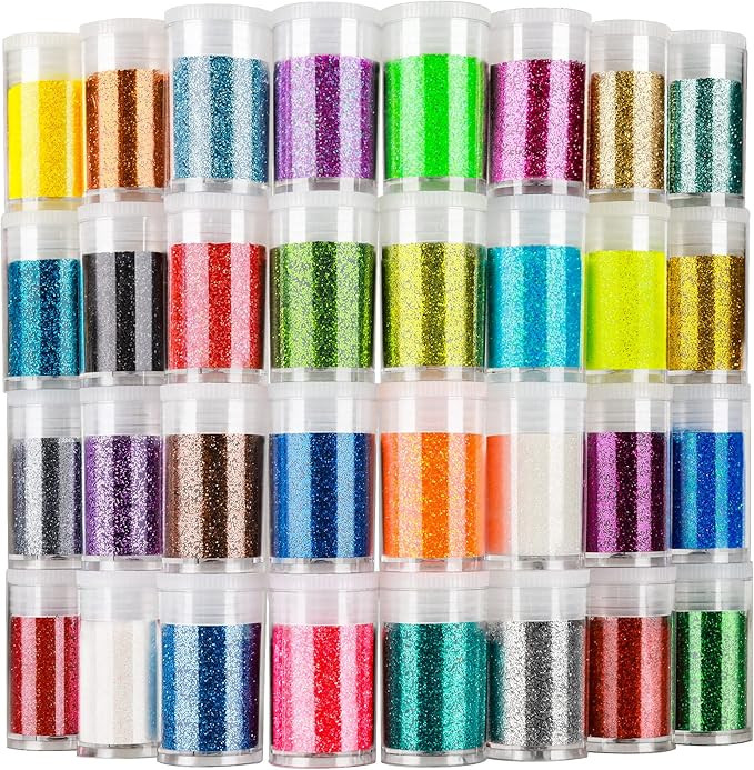 LEOBRO Glitter, Fine Glitter for Resin, Set of 32 Colors, for Nail Body Tumbler Arts and Crafts | Amazon (US)