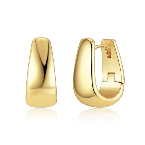 925 Sterling Silver Earrings Small Chunky Silver Earrings for Women 14K Gold Plated Small Hoop Ea... | Amazon (US)