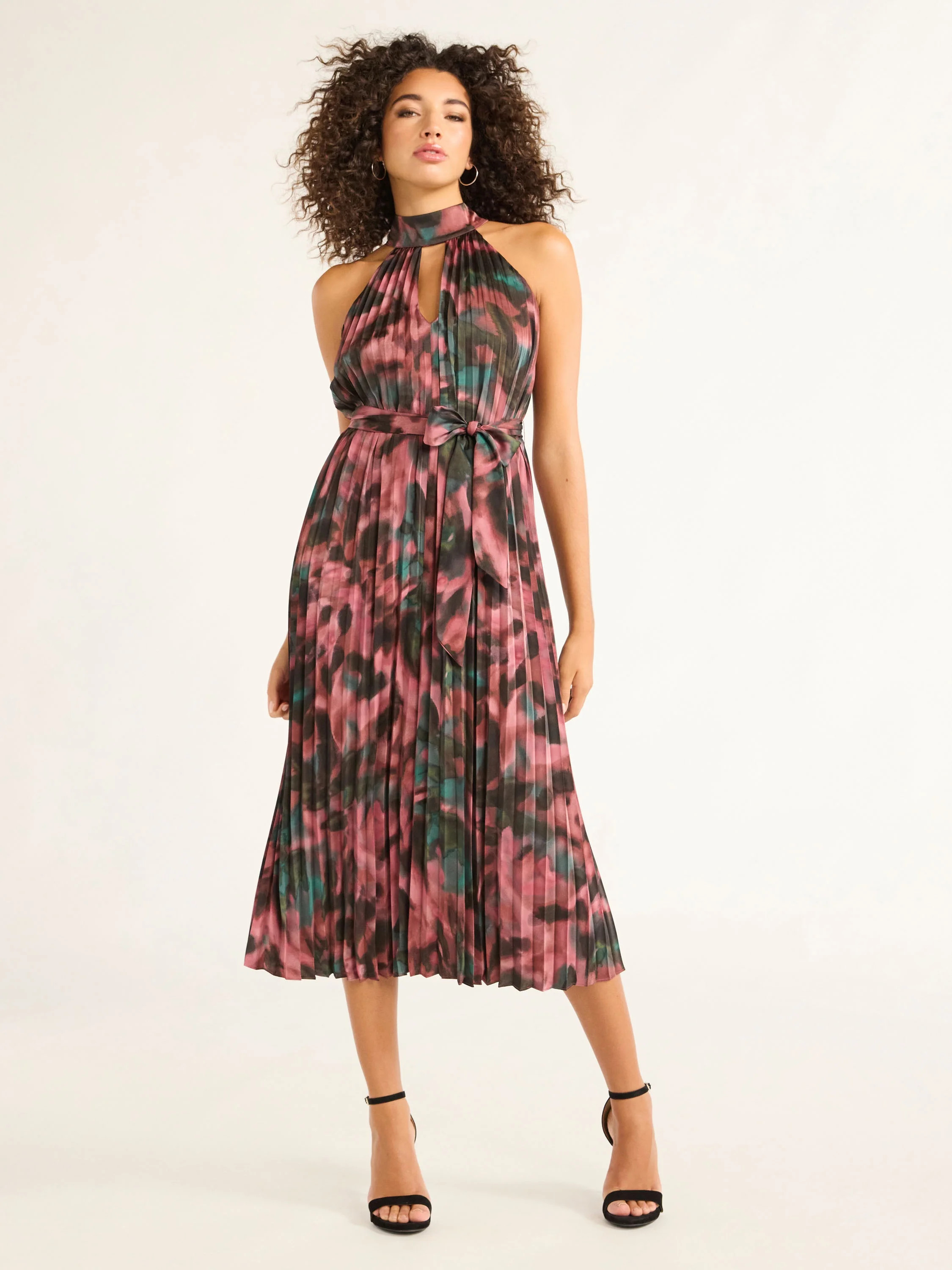 Sofia Jeans Women's Pleated Halter Midi Dress, Mid Calf Length, Sizes XS-XXXL | Walmart (US)