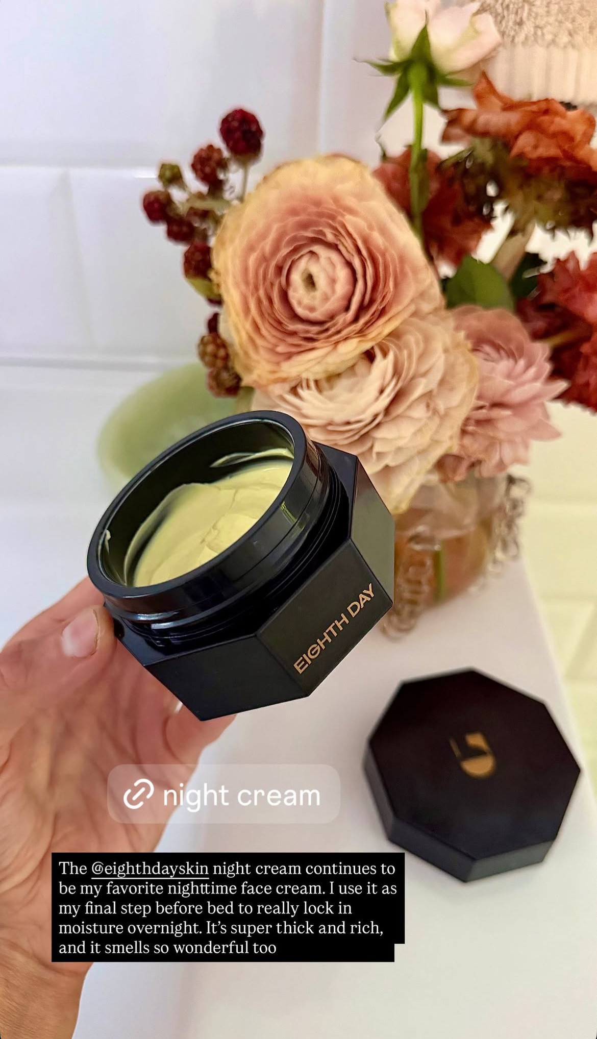 The @eighthdayskin night cream continues to be my favorite nighttime face cream. 

I use it as my final step before bed to really lock in moisture overnight. It's super thick and rich, and it smells so wonderful too!

#LTKgrwm #LTKBeauty #LTKselfcare