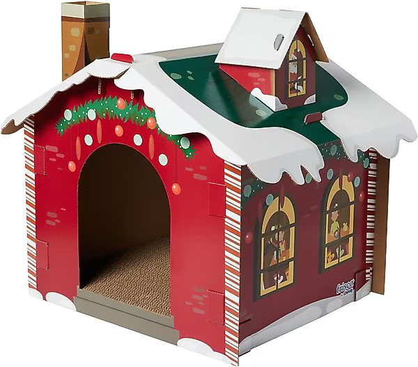 Frisco Holiday Santa's Workshop Cardboard Cat House | Chewy.com