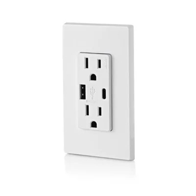 Leviton Decora 15 Amp 125 Volt Type A/C Duplex Watthite Outlet and USB Charger 5-15R 1 Pack | Wayfair North America