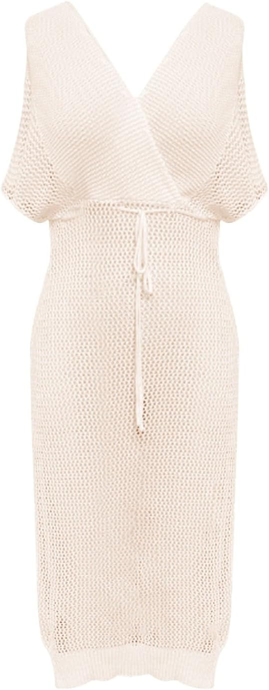 iLUGU Beach Skirt Women's Solid Color Sexy Knitted Hollow Out Beach Bikini Swimsuit Cover Up Sexy... | Amazon (US)