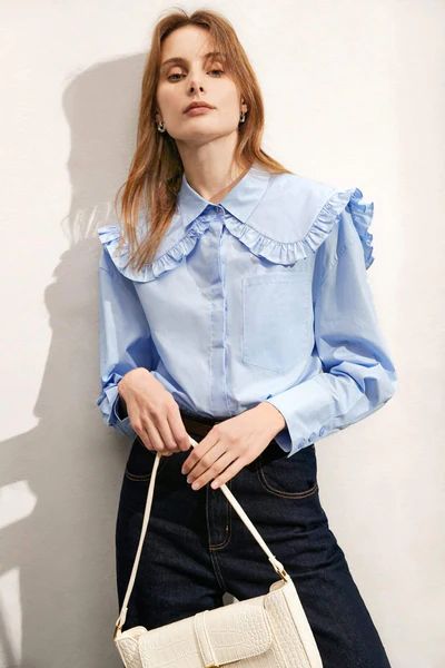 Annette Blue Collar Blouse | J.ING