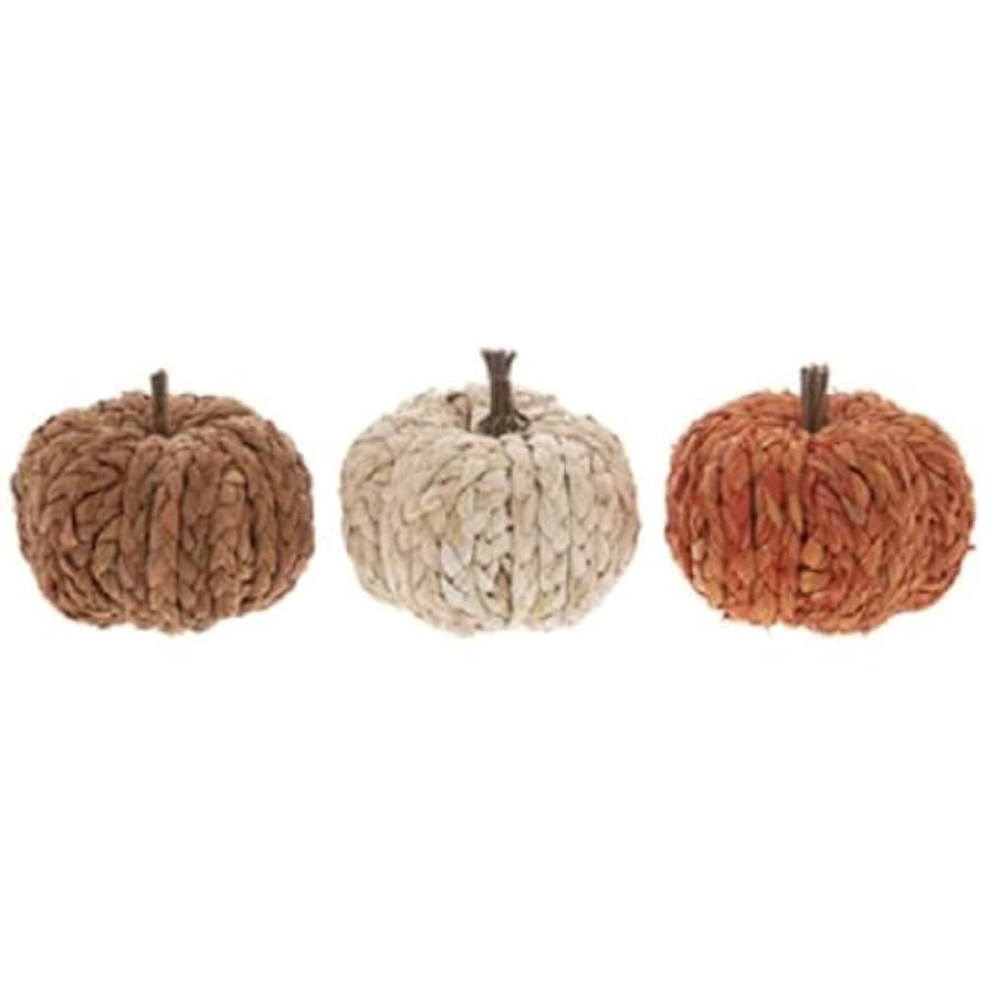 3 Braided Pumpkins Mix Home Autumn Fall Table Decoration 4" Height | Amazon (US)