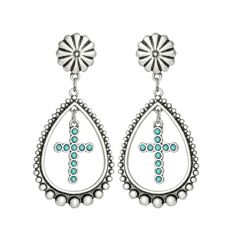 Jessica Simpson Turquoise Stone Cross Drop Earring | Walmart (US)