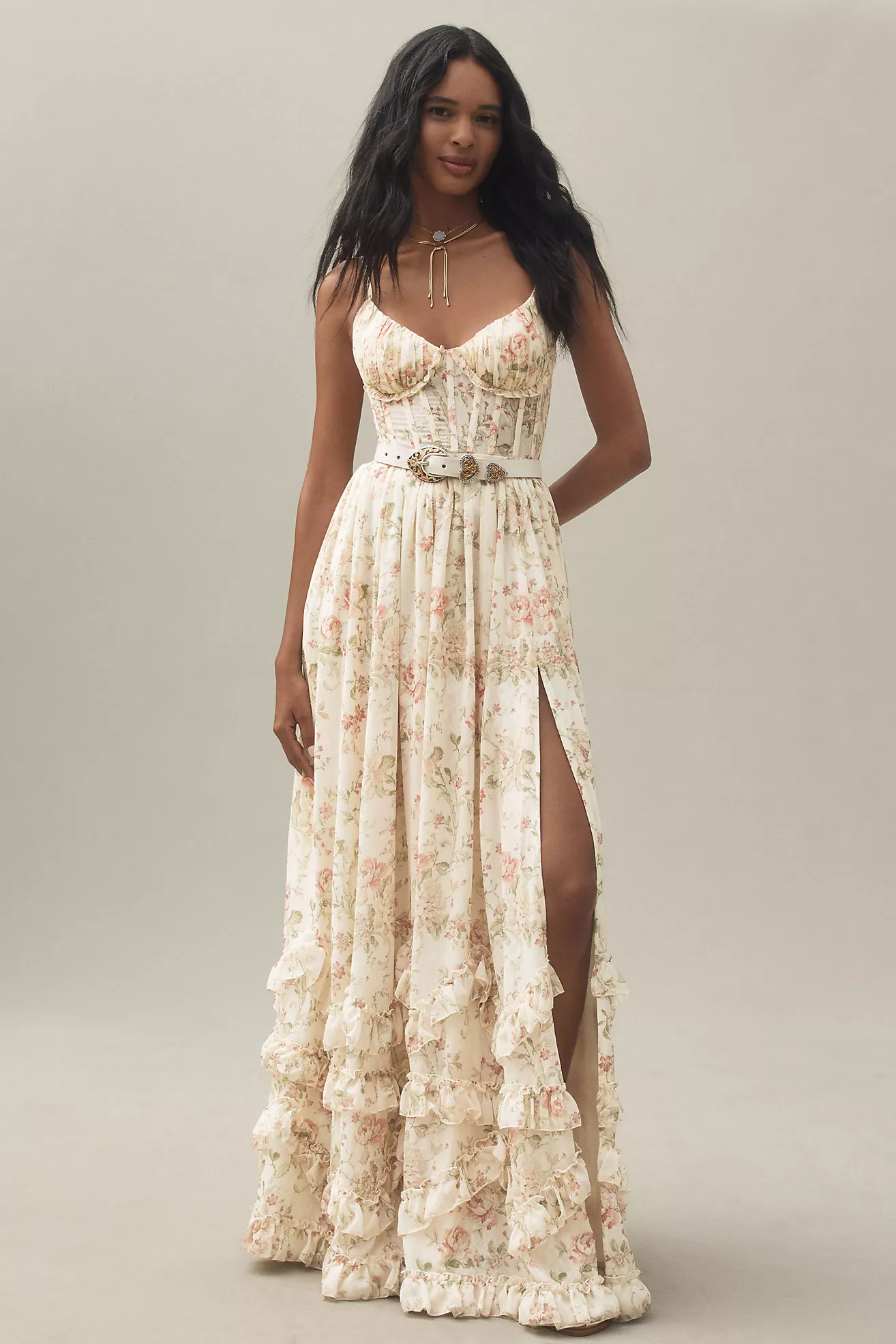 V. Chapman Carmen Corset Front-Slit Ruffled Gown | Anthropologie (US)