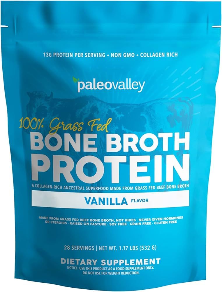 Paleovalley 100% Grass Fed Bone Broth Protein Powder - Vanilla - Rich in Collagen for Hair, Skin,... | Amazon (US)