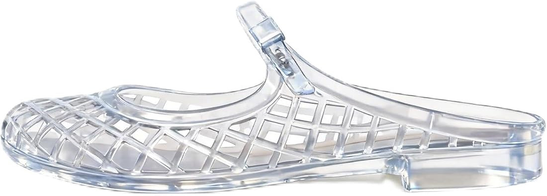 LISHAN Women's Clear/Brown Jelly Mule Sandals - Lattice Cutout Closed Toe Mary Jane Flats, Retro ... | Amazon (US)
