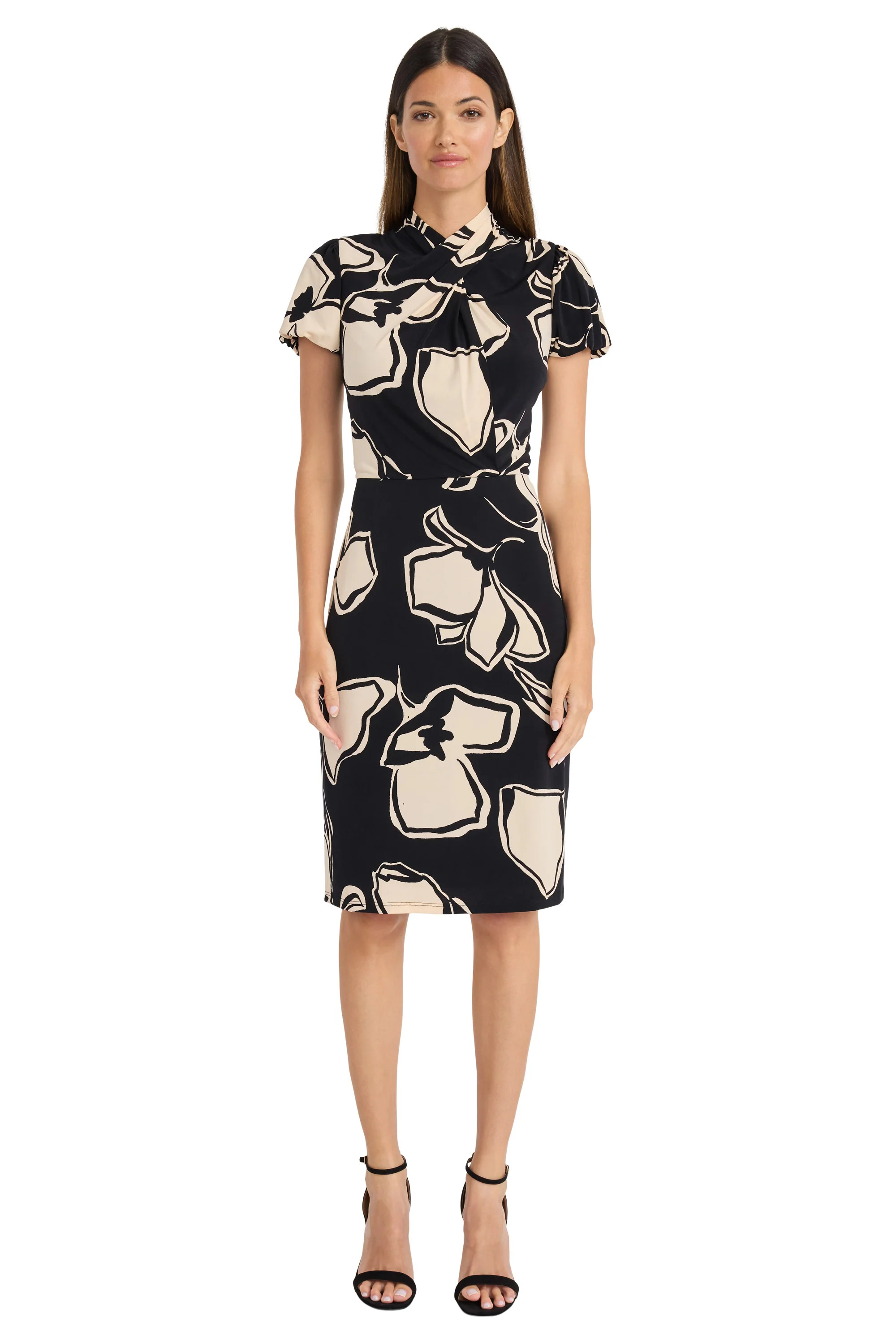 TWIST NECK PUFF SLEEVE SHEATH | Maggy London