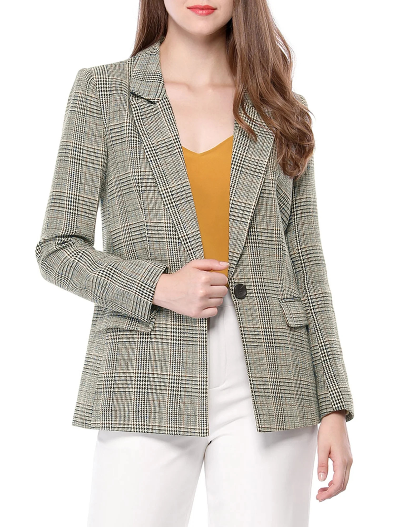 DARING DIVA Women's Boyfriend Notched Lapel One Button Blazer Suit Plaid Blazer Jacket XS Black | Walmart (US)