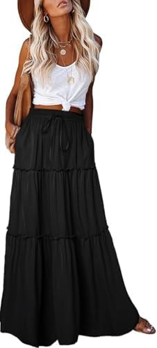 EARKOHA Womens Boho Maxi Skirt 2026 Summer Cruise Casual High Waist Tie Flowy Long Skirt with Poc... | Amazon (US)