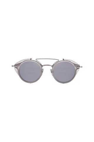 THOM BROWNE round sunglasses in light grey titanium and acetate with side protection | Residenza725 US