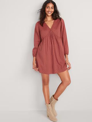 Puff-Sleeve Clip-Dot Mini Swing Dress for Women | Old Navy (US)