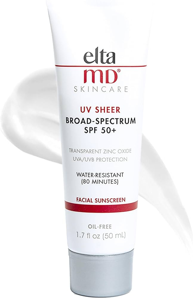 Amazon.com: EltaMD UV Sheer Face Sunscreen, SPF 50+ No White Cast Sunscreen for Face and Body, Zi... | Amazon (US)
